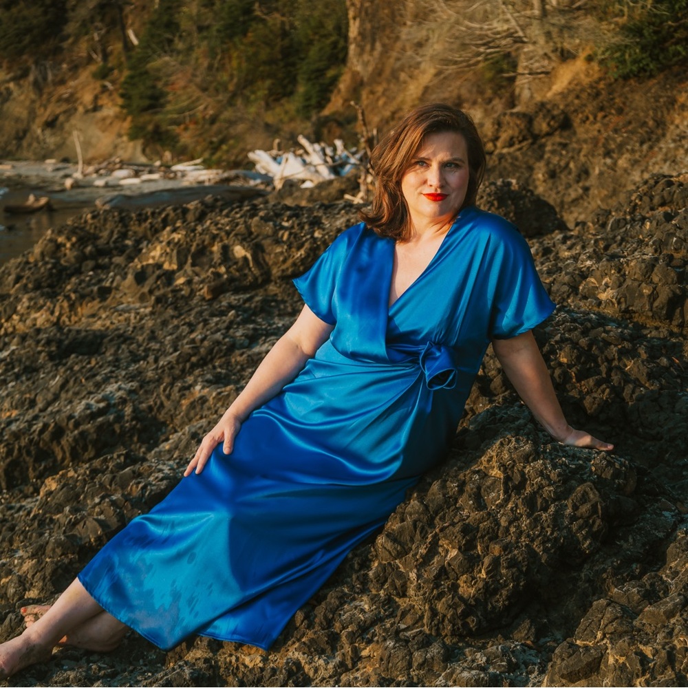 Royal Blue Satin Midi Dress